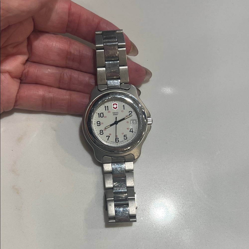 Swiss Army Silver with White Dial Watch